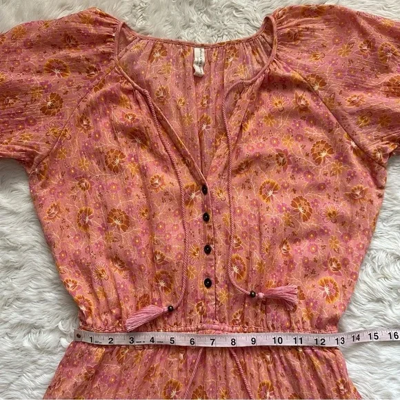 Spell & The Gypsy Dress Sundown Playdress in Apricot Mini Floral Orange Pink S